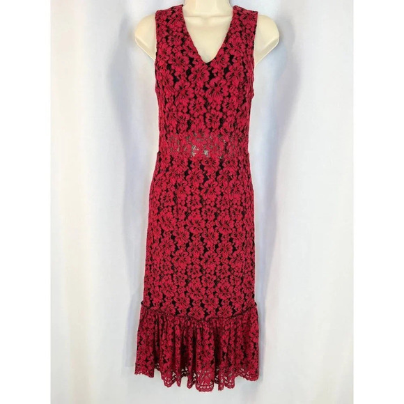 Alexia Admor Red Lace Flounce Midi Dress $265 - Picture 3 of 8